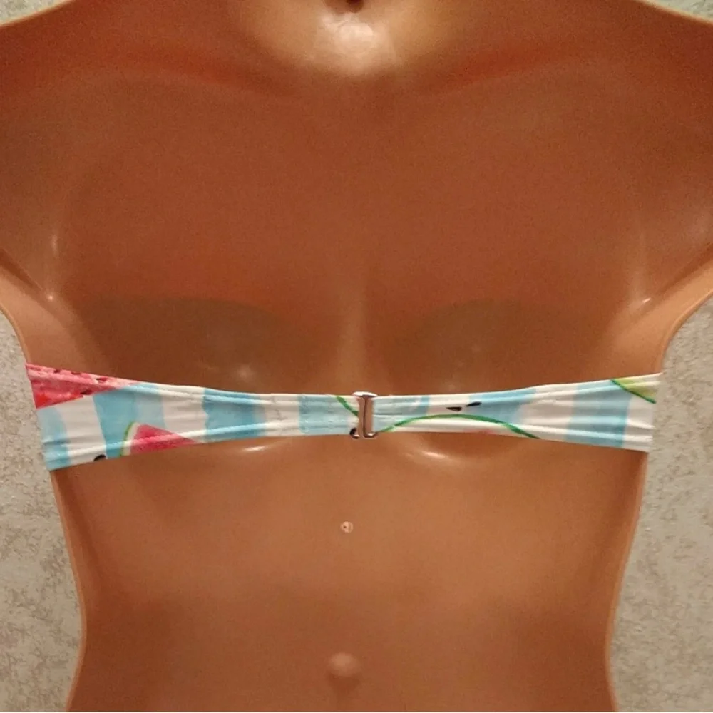 Striped Watermelon Print Bandeau Bikini Top